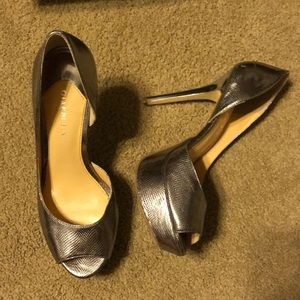 Metallic silver heels